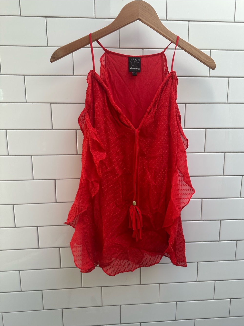 Ella Moss red ruffled top, size S